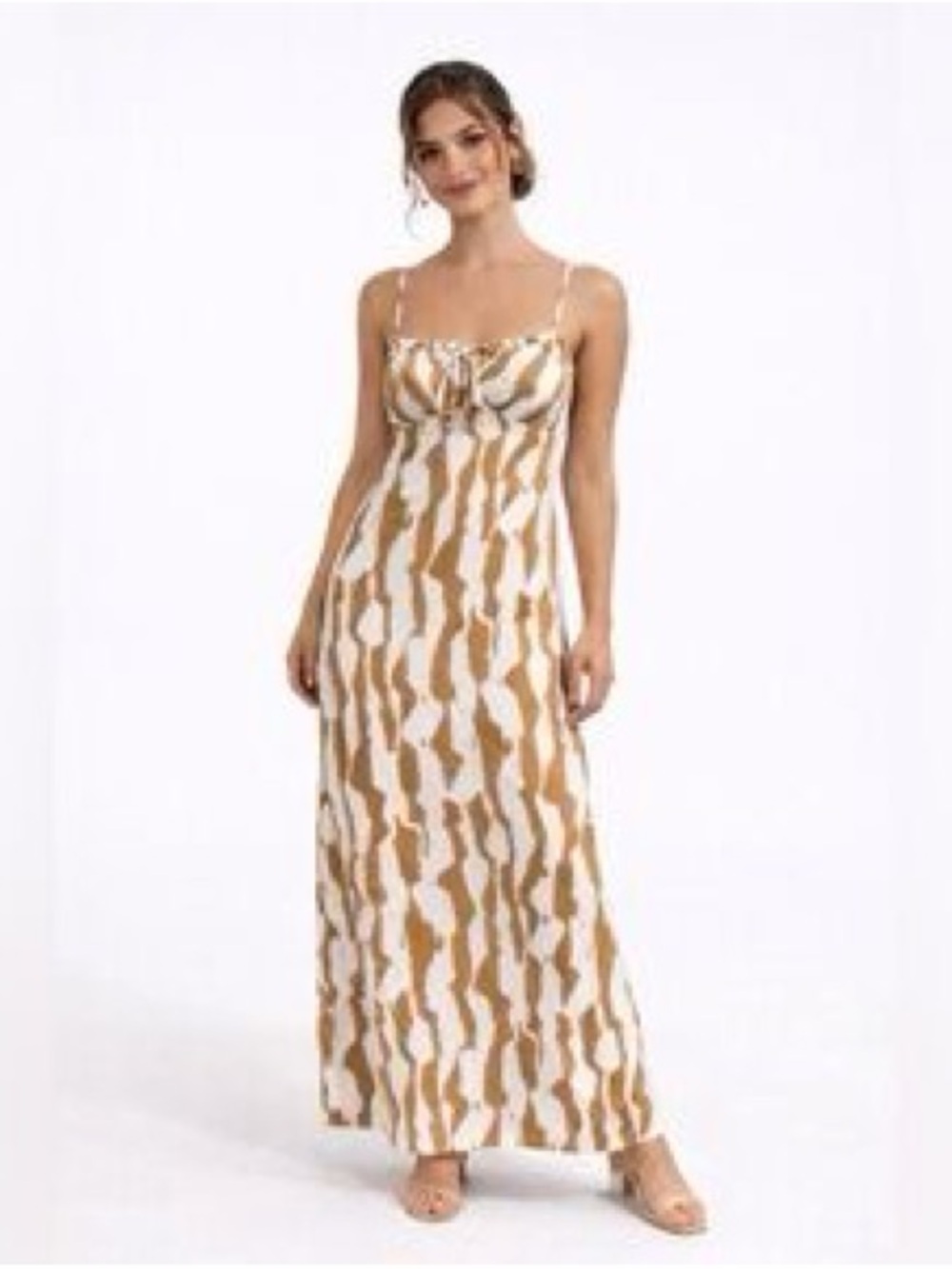 Monteau Los Angeles Women’s Tan & White Babydoll Maxi Dress